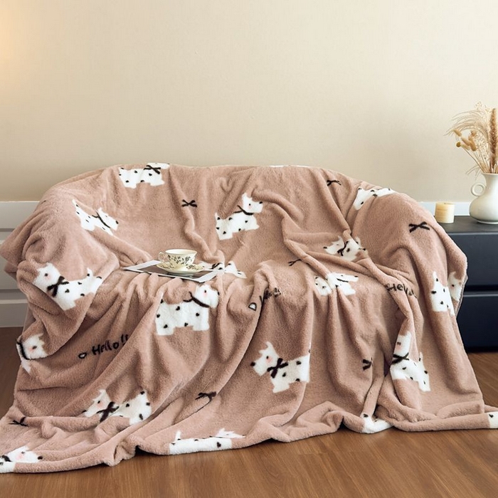 91家纺网 家纺一手货源 找家纺 璐维斯 2025新款A类兔毛绒双层多功能被套毯带拉链 卡通花卉牛奶绒毛毯秋冬保暖毯子盖毯 可爱狗
