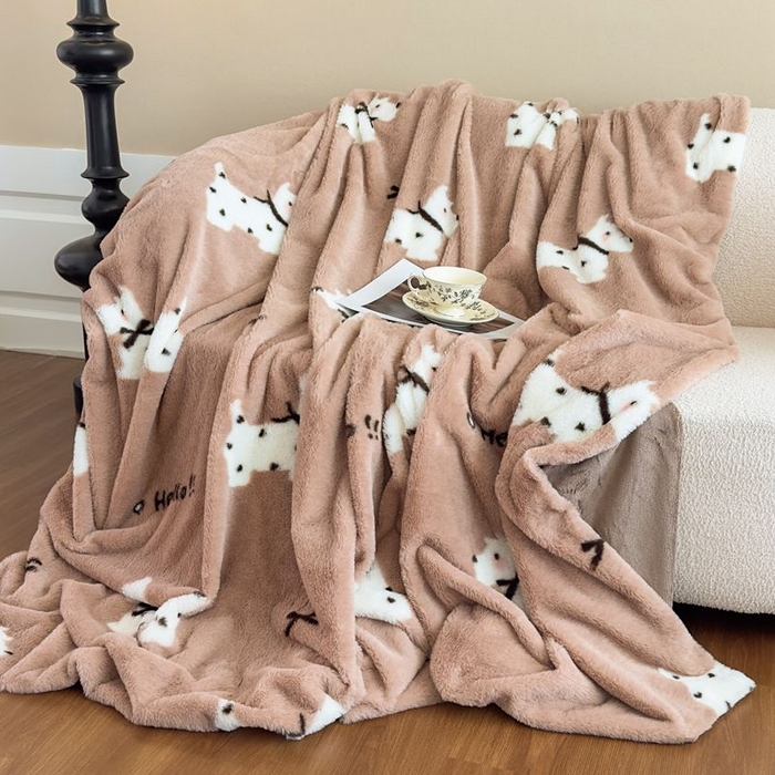91家纺网 家纺一手货源 找家纺 璐维斯 2025新款A类兔毛绒双层多功能被套毯带拉链 卡通花卉牛奶绒毛毯秋冬保暖毯子盖毯 可爱狗