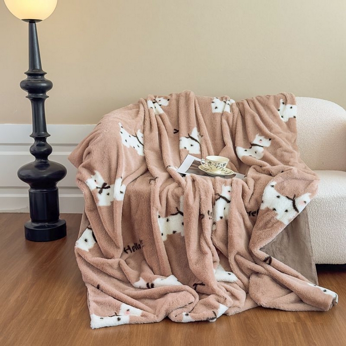 91家纺网 家纺一手货源 找家纺 璐维斯 2025新款A类兔毛绒双层多功能被套毯带拉链 卡通花卉牛奶绒毛毯秋冬保暖毯子盖毯 可爱狗