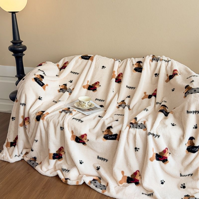 璐维斯 2025新款A类兔毛绒双层多功能被套毯带拉链 卡通花卉牛奶绒毛毯秋冬保暖毯子盖毯 腊肠狗