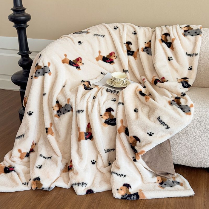 91家纺网 家纺一手货源 找家纺 璐维斯 2025新款A类兔毛绒双层多功能被套毯带拉链 卡通花卉牛奶绒毛毯秋冬保暖毯子盖毯 腊肠狗