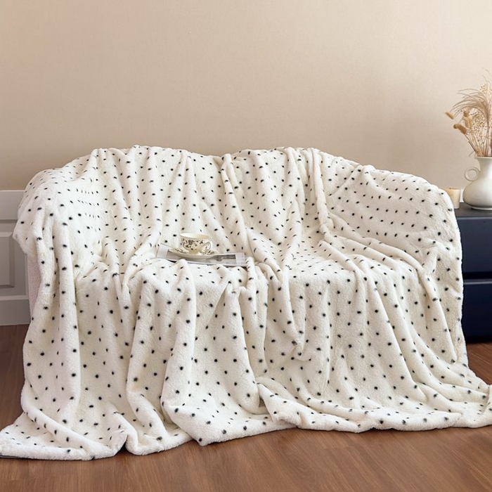 91家纺网 家纺一手货源 找家纺 璐维斯 2025新款A类兔毛绒双层多功能被套毯带拉链 卡通花卉牛奶绒毛毯秋冬保暖毯子盖毯 浪漫波点-白