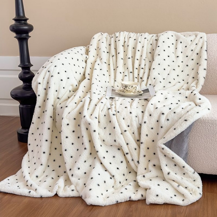 91家纺网 家纺一手货源 找家纺 璐维斯 2025新款A类兔毛绒双层多功能被套毯带拉链 卡通花卉牛奶绒毛毯秋冬保暖毯子盖毯 浪漫波点-白