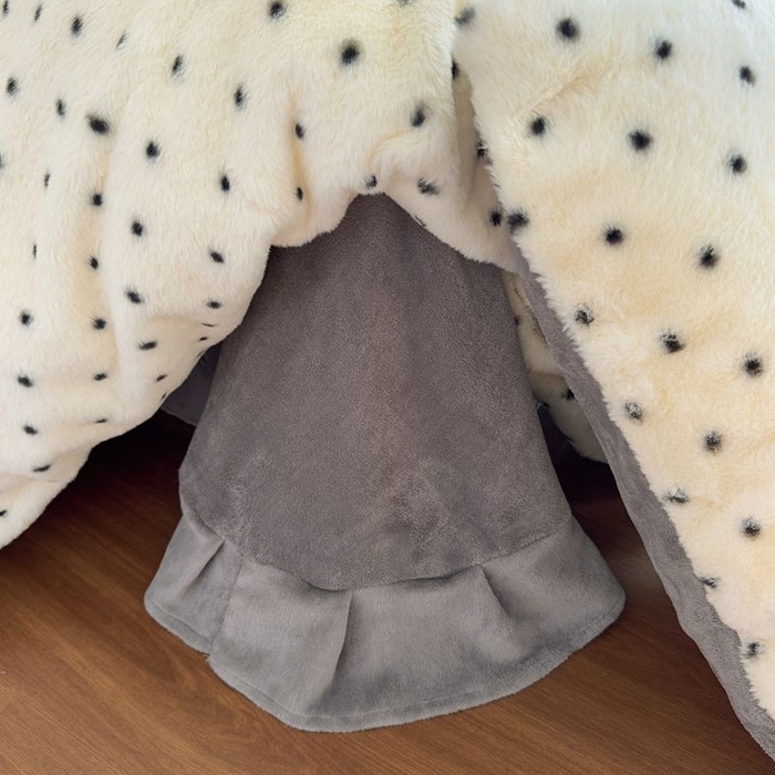 91家纺网 家纺一手货源 找家纺 璐维斯 2025新款A类兔毛绒双层多功能被套毯带拉链 卡通花卉牛奶绒毛毯秋冬保暖毯子盖毯 浪漫波点-白