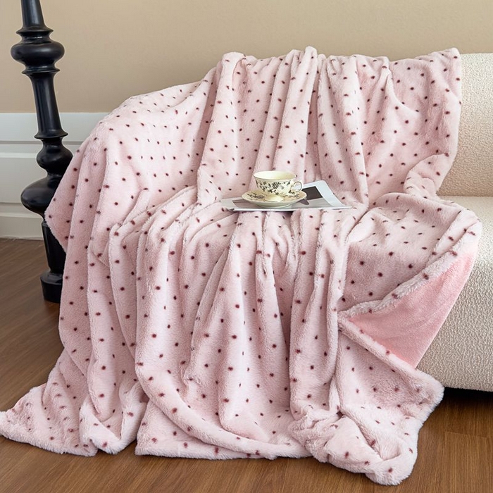 91家纺网 家纺一手货源 找家纺 璐维斯 2025新款A类兔毛绒双层多功能被套毯带拉链 卡通花卉牛奶绒毛毯秋冬保暖毯子盖毯 浪漫波点-粉