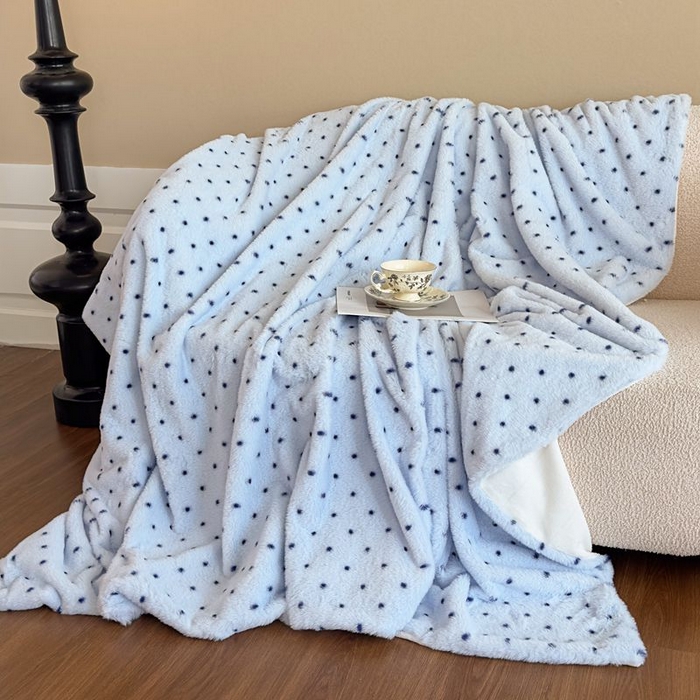 91家纺网 家纺一手货源 找家纺 璐维斯 2025新款A类兔毛绒双层多功能被套毯带拉链 卡通花卉牛奶绒毛毯秋冬保暖毯子盖毯 浪漫波点-蓝