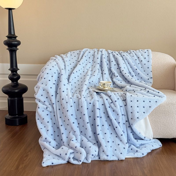 91家纺网 家纺一手货源 找家纺 璐维斯 2025新款A类兔毛绒双层多功能被套毯带拉链 卡通花卉牛奶绒毛毯秋冬保暖毯子盖毯 浪漫波点-蓝