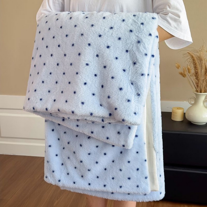 91家纺网 家纺一手货源 找家纺 璐维斯 2025新款A类兔毛绒双层多功能被套毯带拉链 卡通花卉牛奶绒毛毯秋冬保暖毯子盖毯 浪漫波点-蓝
