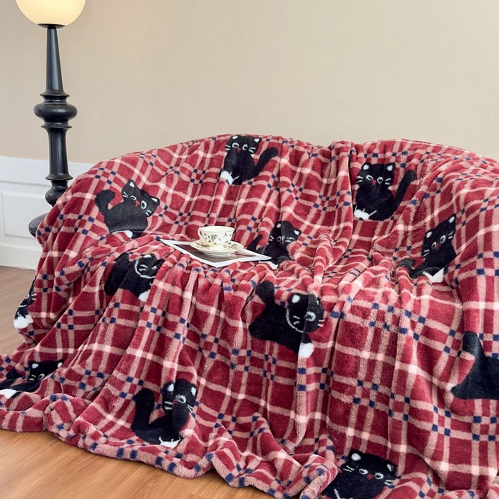 璐维斯 2025新款A类兔毛绒双层多功能被套毯带拉链 卡通花卉牛奶绒毛毯秋冬保暖毯子盖毯 甜酷猫-红