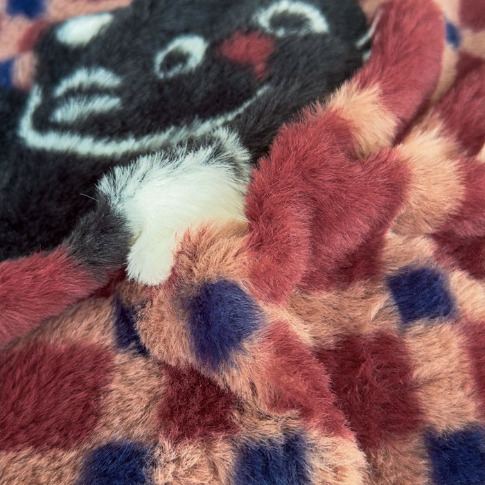 91家纺网 家纺一手货源 找家纺 璐维斯 2025新款A类兔毛绒双层多功能被套毯带拉链 卡通花卉牛奶绒毛毯秋冬保暖毯子盖毯 甜酷猫-红