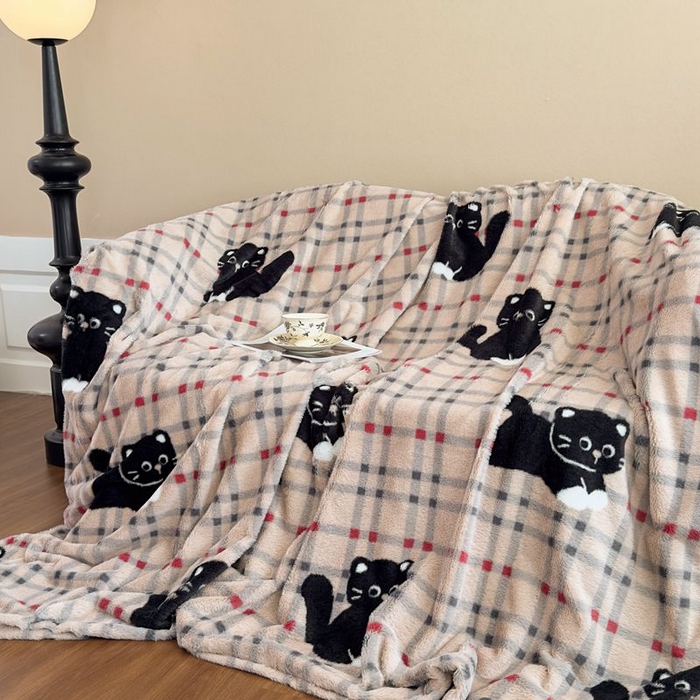 璐维斯 2025新款A类兔毛绒双层多功能被套毯带拉链 卡通花卉牛奶绒毛毯秋冬保暖毯子盖毯 甜酷猫-咖