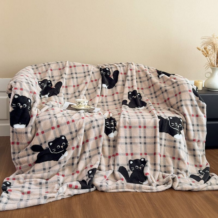 91家纺网 家纺一手货源 找家纺 璐维斯 2025新款A类兔毛绒双层多功能被套毯带拉链 卡通花卉牛奶绒毛毯秋冬保暖毯子盖毯 甜酷猫-咖