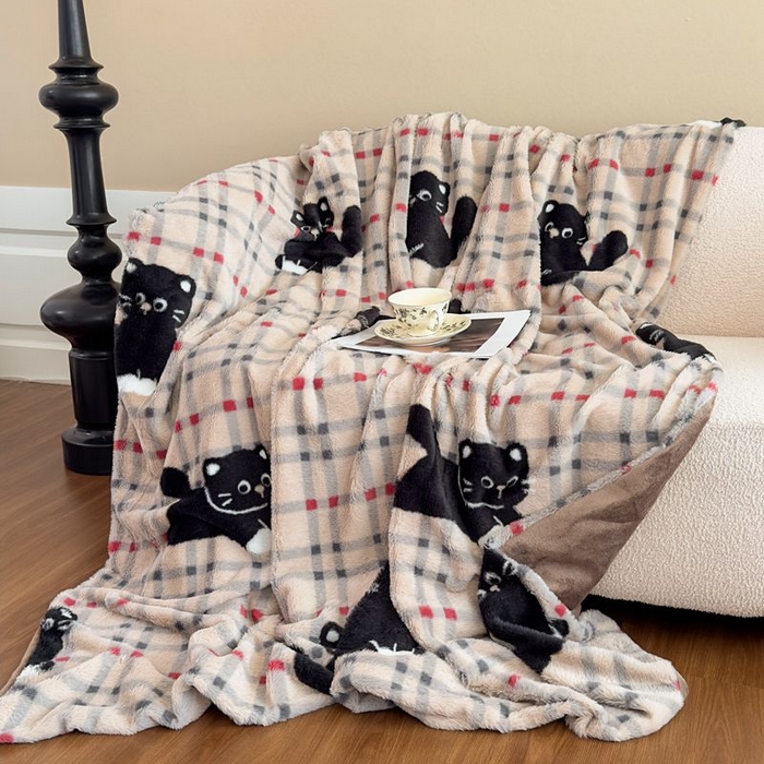 91家纺网 家纺一手货源 找家纺 璐维斯 2025新款A类兔毛绒双层多功能被套毯带拉链 卡通花卉牛奶绒毛毯秋冬保暖毯子盖毯 甜酷猫-咖