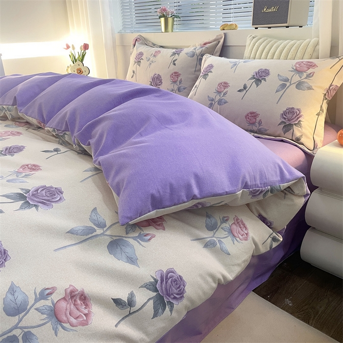 91家纺网 家纺一手货源 找家纺 仟岸家纺 2025新款亲肤舒适全棉磨毛四件套系列 幸福玫瑰