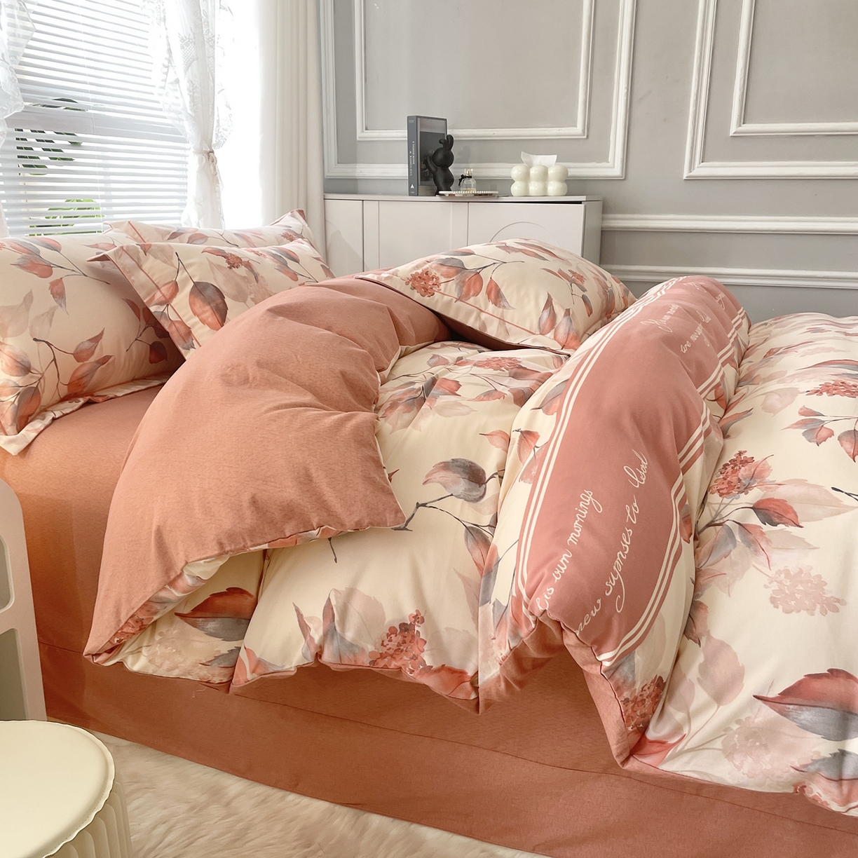 91家纺网 家纺一手货源 找家纺 仟岸家纺 2025新款亲肤舒适全棉磨毛四件套系列 秋喜