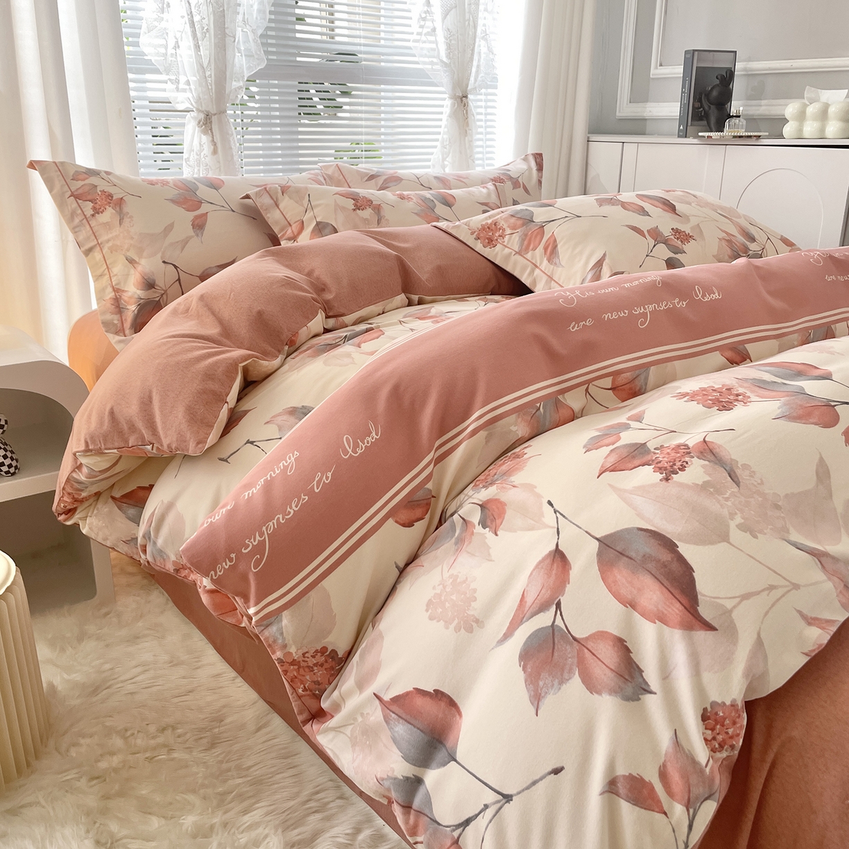 91家纺网 家纺一手货源 找家纺 仟岸家纺 2025新款亲肤舒适全棉磨毛四件套系列 秋喜