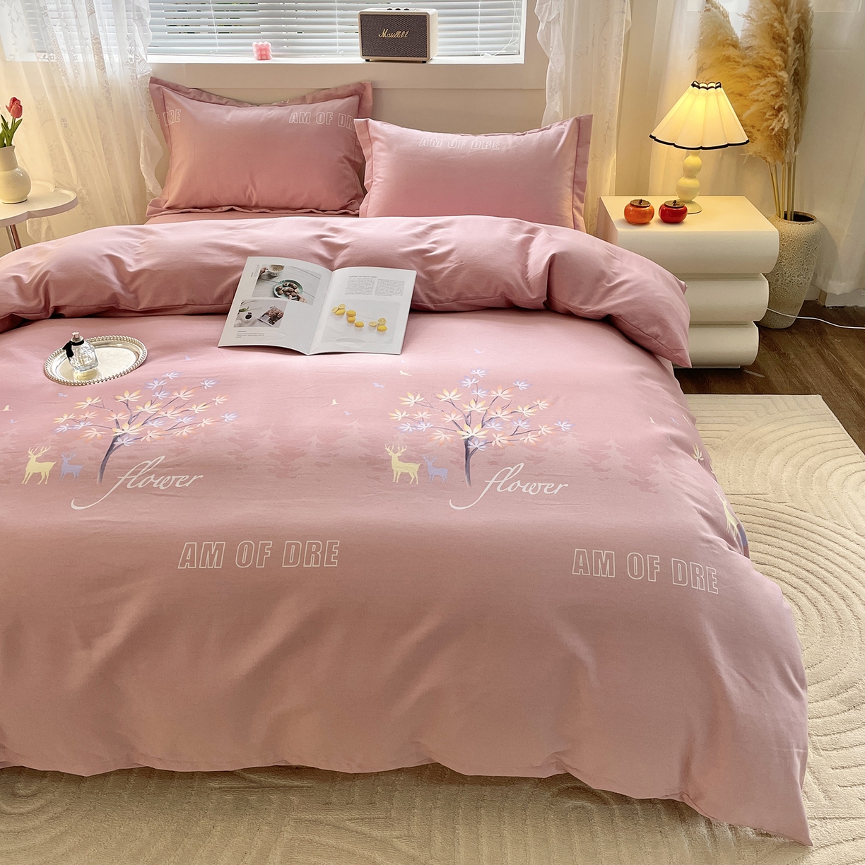 91家纺网 家纺一手货源 找家纺 仟岸家纺 2025新款亲肤舒适全棉磨毛四件套系列 悦春风