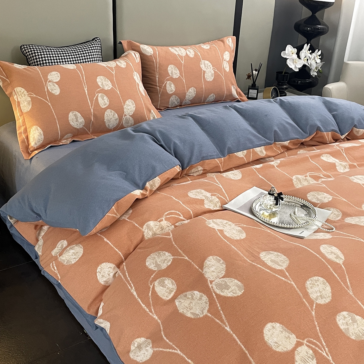 91家纺网 家纺一手货源 找家纺 仟岸家纺 2025新款亲肤舒适全棉磨毛四件套系列 向云端 粉