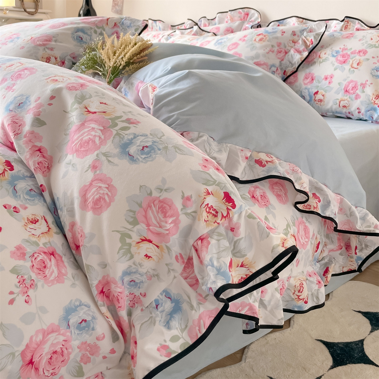 91家纺网 家纺一手货源 找家纺 （总）义博家纺 2025新款韩版花边印花四件套四件套