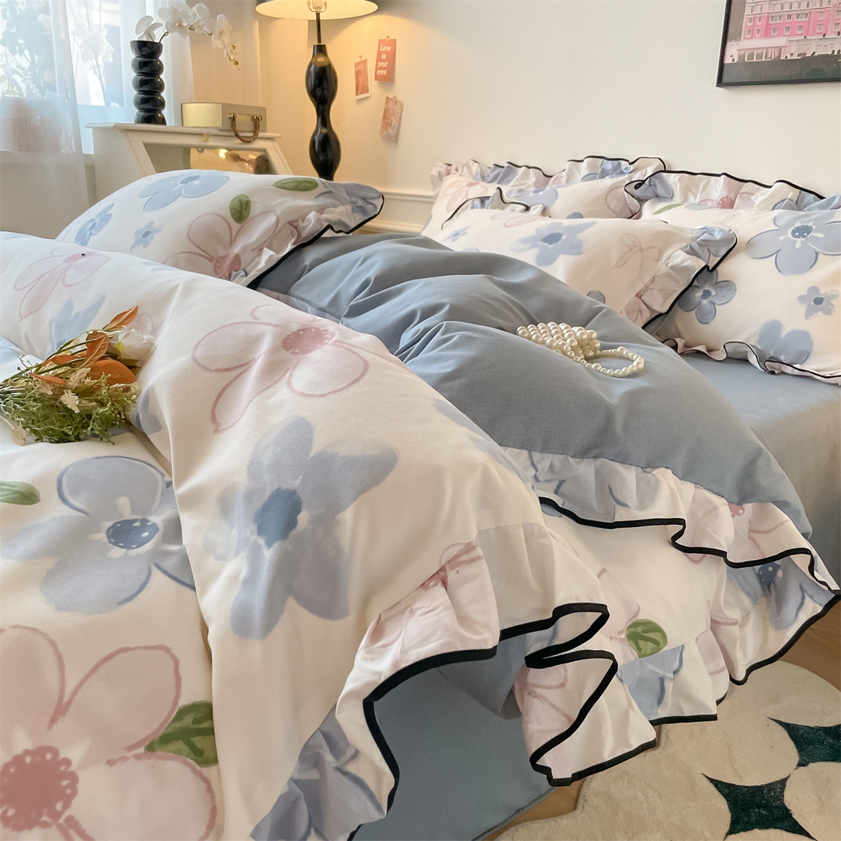 91家纺网 家纺一手货源 找家纺 （总）义博家纺 2025新款韩版花边印花四件套四件套