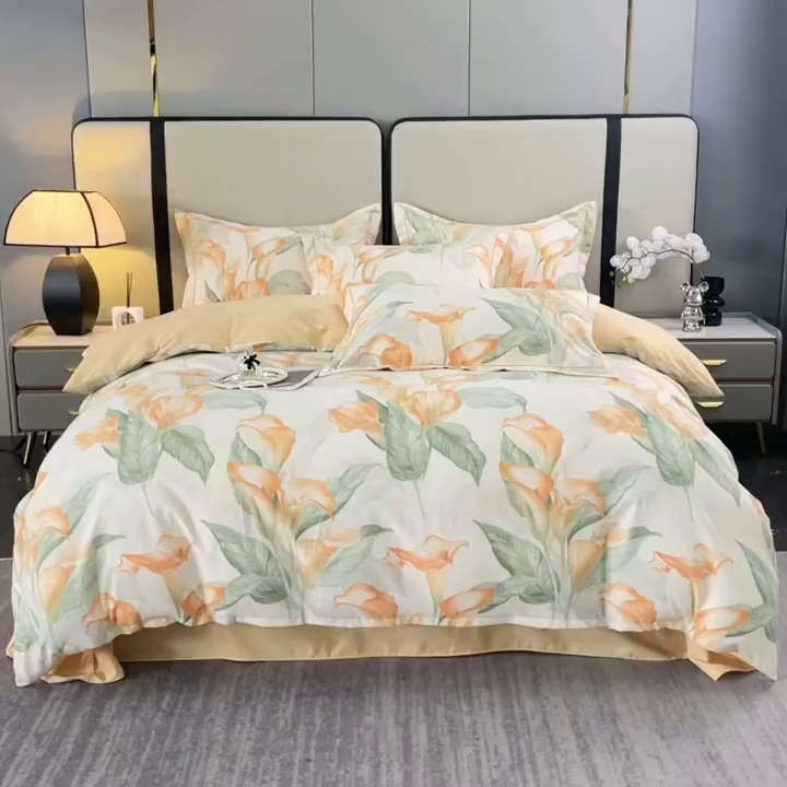 91家纺网 家纺一手货源 找家纺 仟岸家纺 2025新款亲肤舒适全棉磨毛四件套系列 玉荷黄