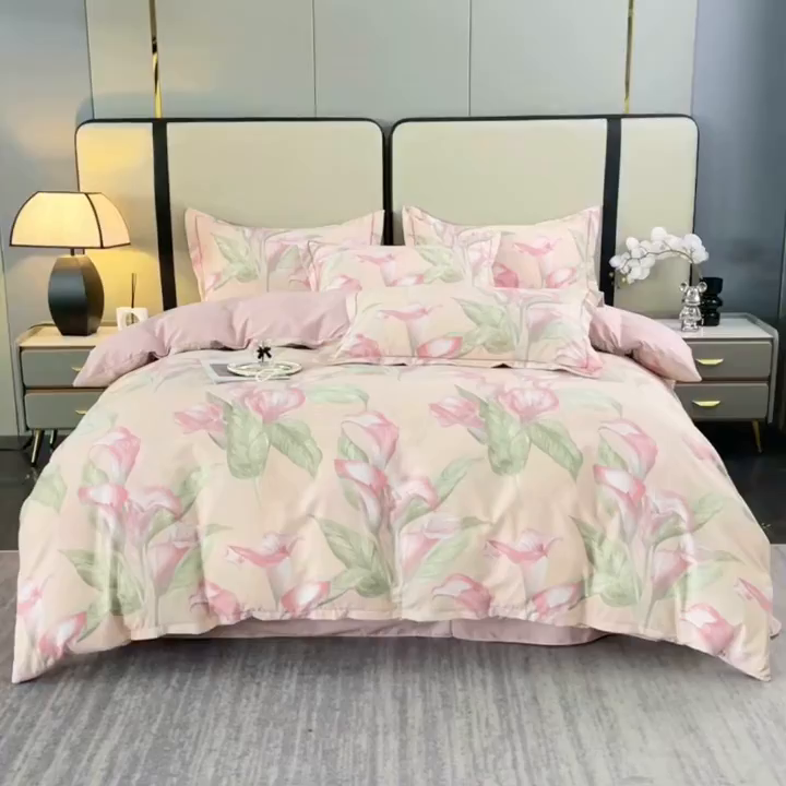 91家纺网 家纺一手货源 找家纺 仟岸家纺 2025新款亲肤舒适全棉磨毛四件套系列 玉荷粉