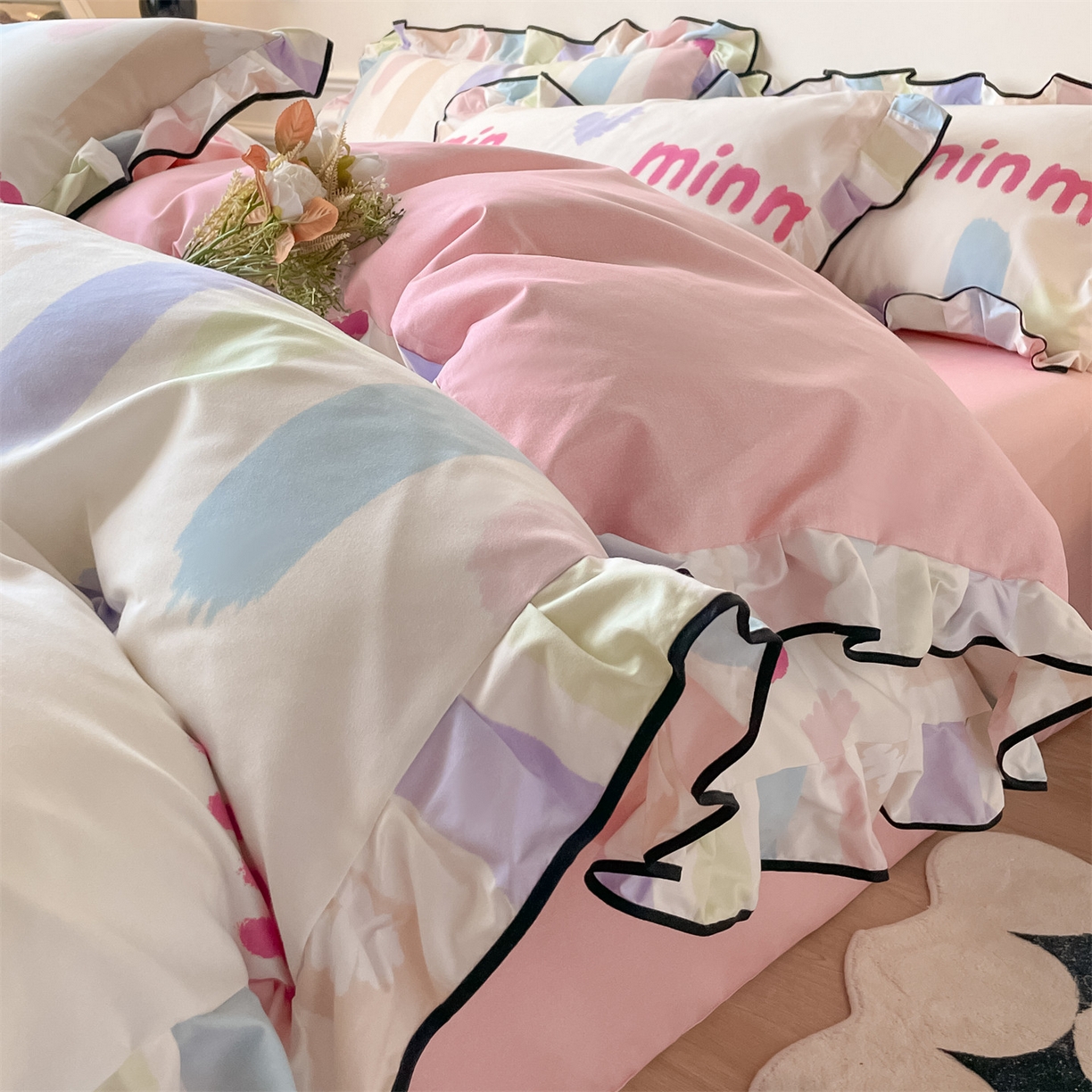 91家纺网 家纺一手货源 找家纺 （总）义博家纺 2025新款韩版花边印花四件套四件套