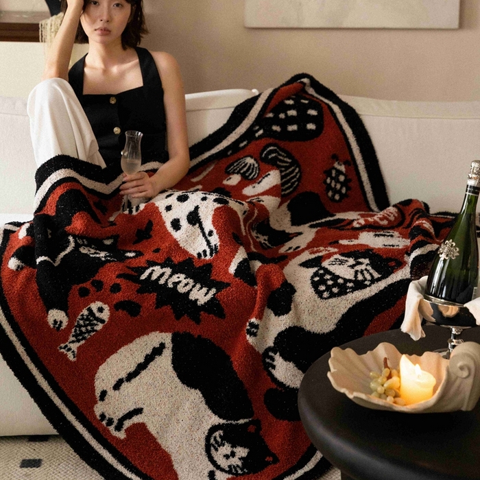 91家纺网 家纺一手货源 找家纺 圆岛家纺 2025新款高品质多功能针织半边绒毛毯毛毯毯子 暴乱猫