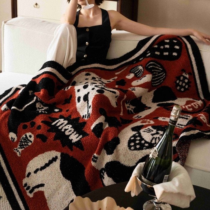 91家纺网 家纺一手货源 找家纺 圆岛家纺 2025新款高品质多功能针织半边绒毛毯毛毯毯子 暴乱猫