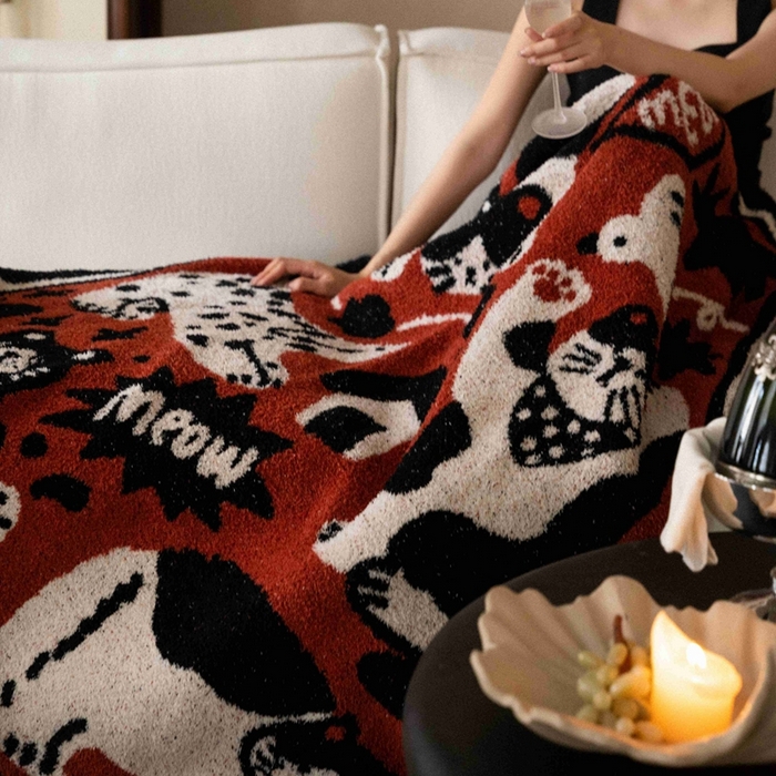 91家纺网 家纺一手货源 找家纺 圆岛家纺 2025新款高品质多功能针织半边绒毛毯毛毯毯子 暴乱猫