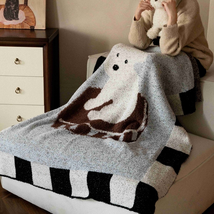 91家纺网 家纺一手货源 找家纺 圆岛家纺 2025新款高品质多功能针织半边绒毛毯毛毯毯子 比熊