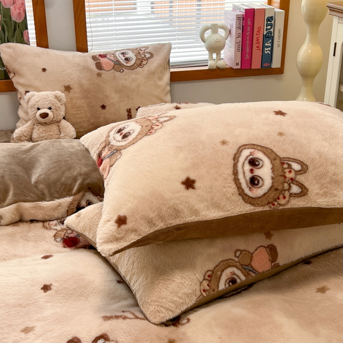 91家纺网 家纺一手货源 找家纺 妖妖家纺 2025新款加厚印花兔毛绒保暖四件套 甜萌布布