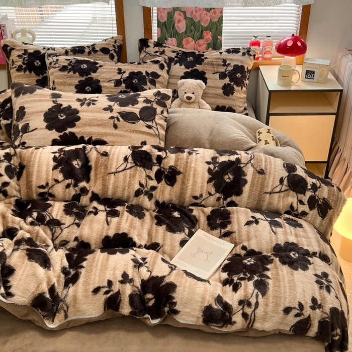 91家纺网 家纺一手货源 找家纺 （总）妖妖家纺 2025新款加厚印花兔毛绒保暖四件套