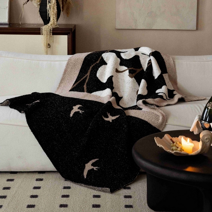 91家纺网 家纺一手货源 找家纺 圆岛家纺 2025新款高品质多功能针织半边绒毛毯毛毯毯子 浮生花