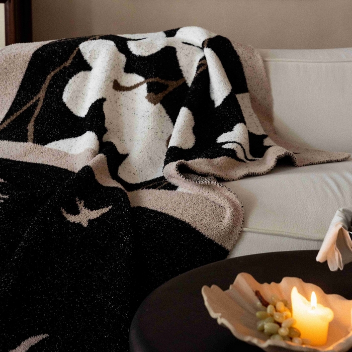 91家纺网 家纺一手货源 找家纺 圆岛家纺 2025新款高品质多功能针织半边绒毛毯毛毯毯子 浮生花