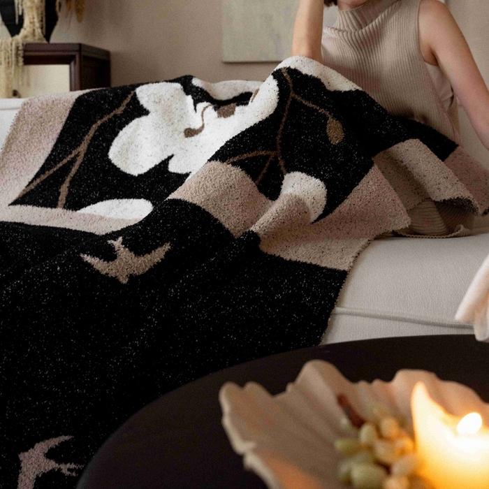 91家纺网 家纺一手货源 找家纺 圆岛家纺 2025新款高品质多功能针织半边绒毛毯毛毯毯子 浮生花