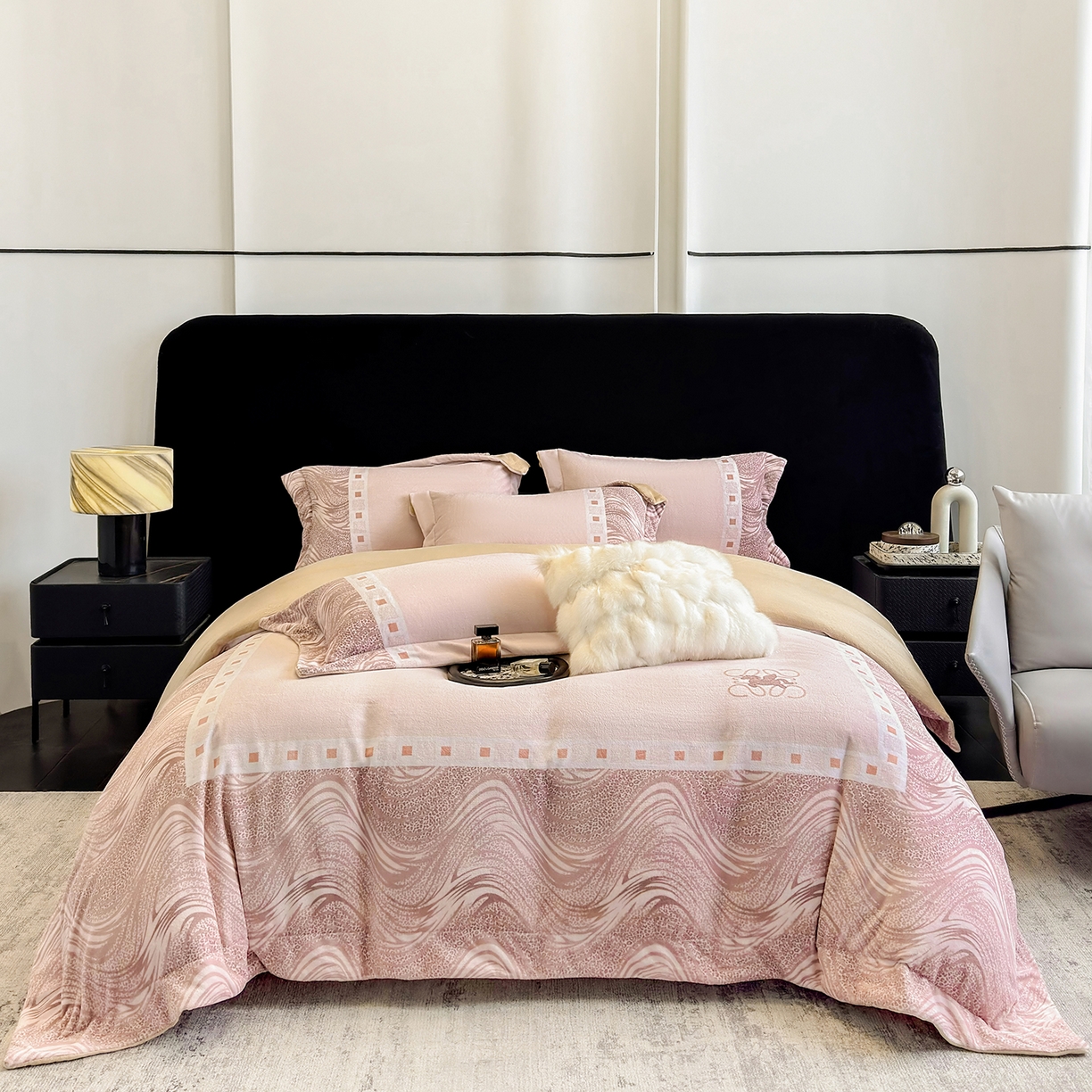 新方向 2025年新款全消光A类数码印花牛奶绒四件套-贝斯 贝斯-香槟