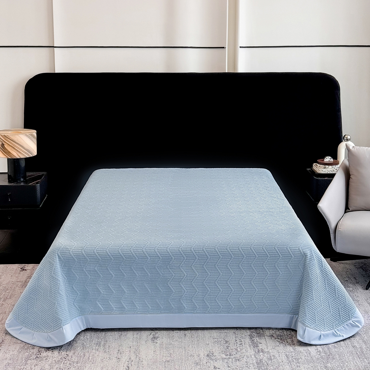 91家纺网 家纺一手货源 找家纺 新方向 2025新款全消光A类数码印花牛奶绒四件套-贝斯 贝斯-星月蓝