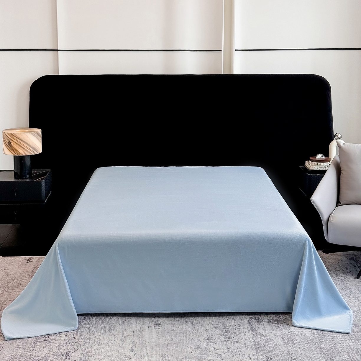 91家纺网 家纺一手货源 找家纺 新方向 2025新款全消光A类数码印花牛奶绒四件套-贝斯 贝斯-星月蓝