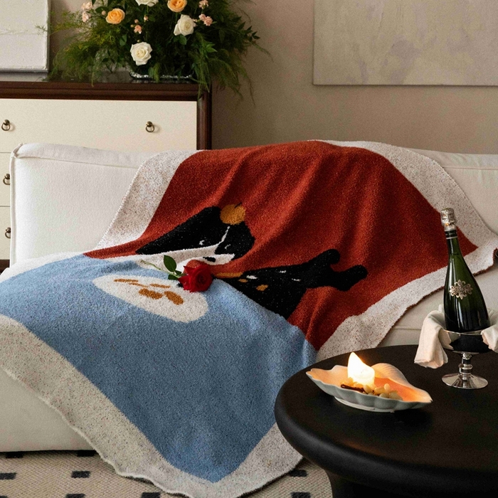 圆岛家纺 2025新款高品质多功能针织半边绒毛毯毛毯毯子 午餐犬