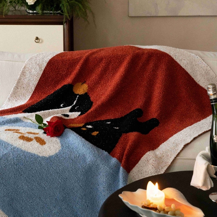 91家纺网 家纺一手货源 找家纺 圆岛家纺 2025新款高品质多功能针织半边绒毛毯毛毯毯子 午餐犬