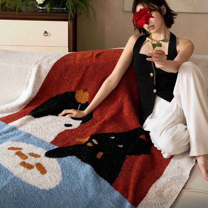 91家纺网 家纺一手货源 找家纺 圆岛家纺 2025新款高品质多功能针织半边绒毛毯毛毯毯子 午餐犬