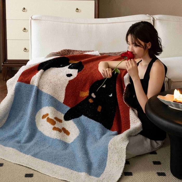 91家纺网 家纺一手货源 找家纺 圆岛家纺 2025新款高品质多功能针织半边绒毛毯毛毯毯子 午餐犬