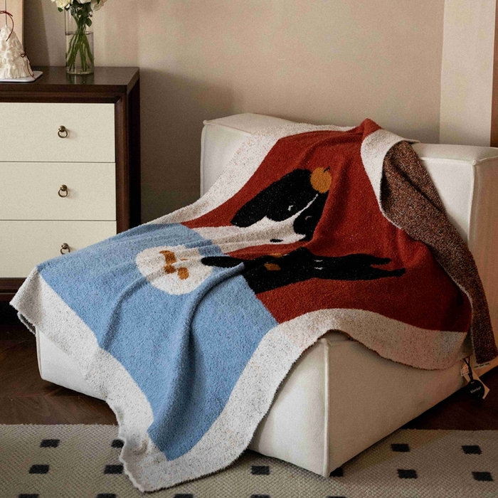 91家纺网 家纺一手货源 找家纺 圆岛家纺 2025新款高品质多功能针织半边绒毛毯毛毯毯子 午餐犬