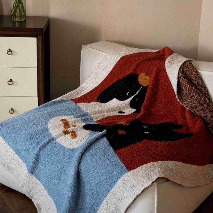 91家纺网 家纺一手货源 找家纺 圆岛家纺 2025新款高品质多功能针织半边绒毛毯毛毯毯子 午餐犬