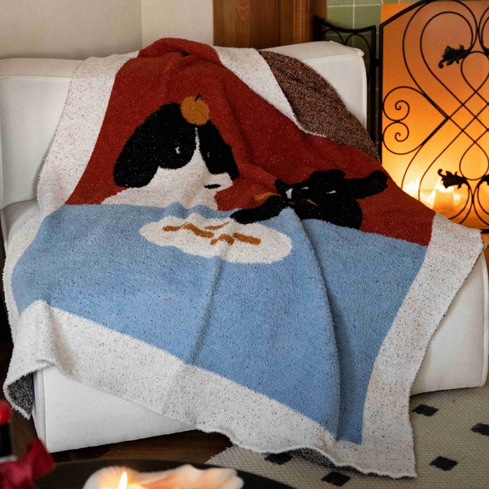 91家纺网 家纺一手货源 找家纺 圆岛家纺 2025新款高品质多功能针织半边绒毛毯毛毯毯子 午餐犬