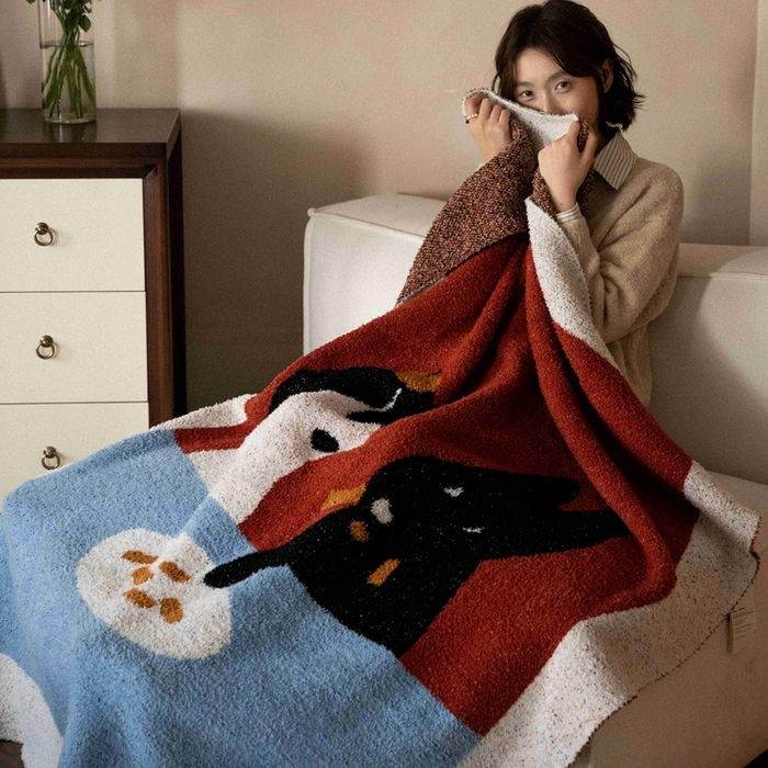 91家纺网 家纺一手货源 找家纺 圆岛家纺 2025新款高品质多功能针织半边绒毛毯毛毯毯子 午餐犬