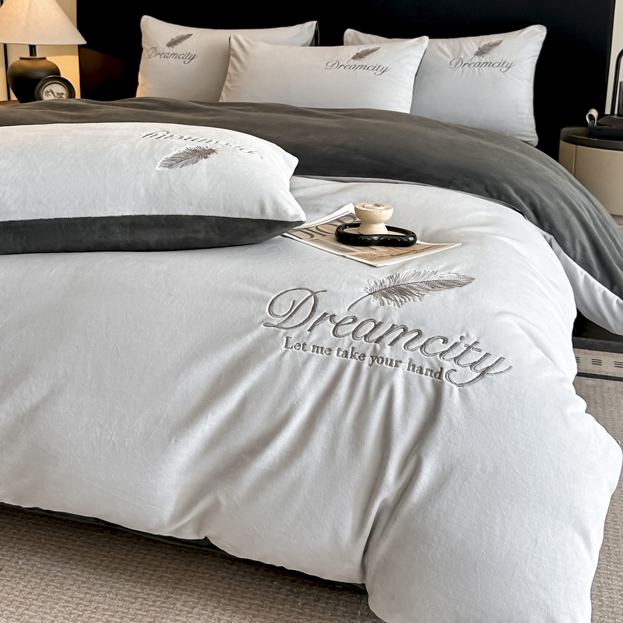 （总）如一 2025新款水晶绒双拼刺绣四件套轻羽系列