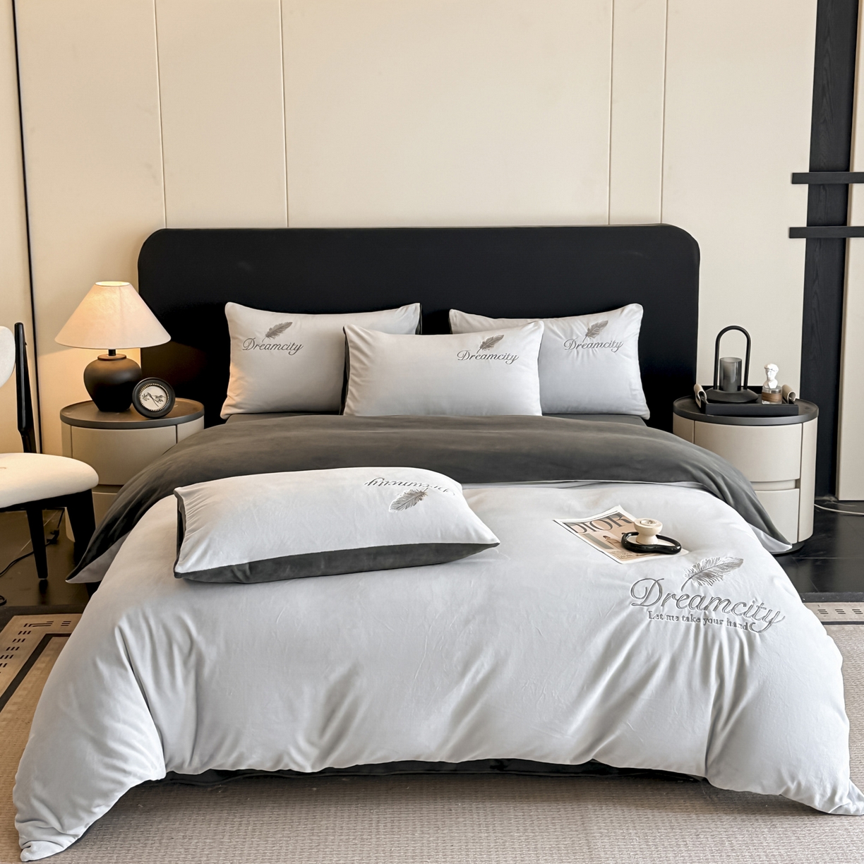 91家纺网 家纺一手货源 找家纺 （总）如一 2025新款水晶绒双拼刺绣四件套轻羽系列