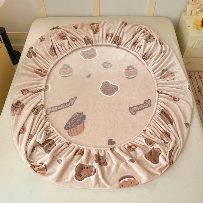 91家纺网 家纺一手货源 找家纺 川悦生活 2025新款高克重雪花绒卡通印花加厚保暖大床单床笠 床笠巧克力熊